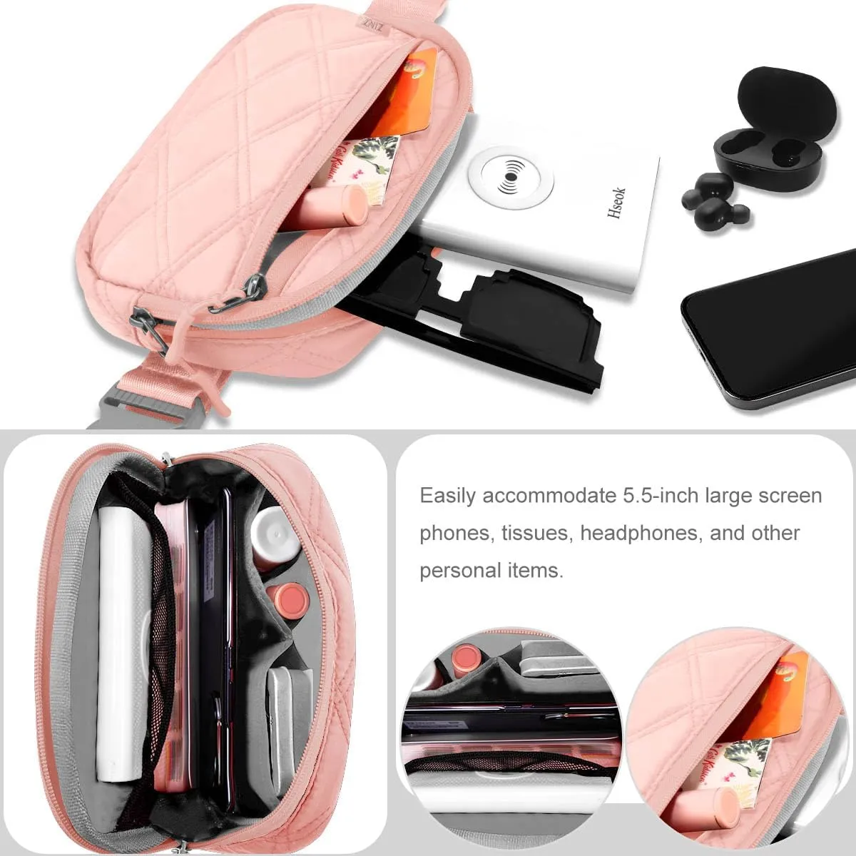 ZINZ Fanny Packs Waist Belt Bags for Travel and Daily Use, Crossbody Bum Hip Bag for Women and Men,Pink