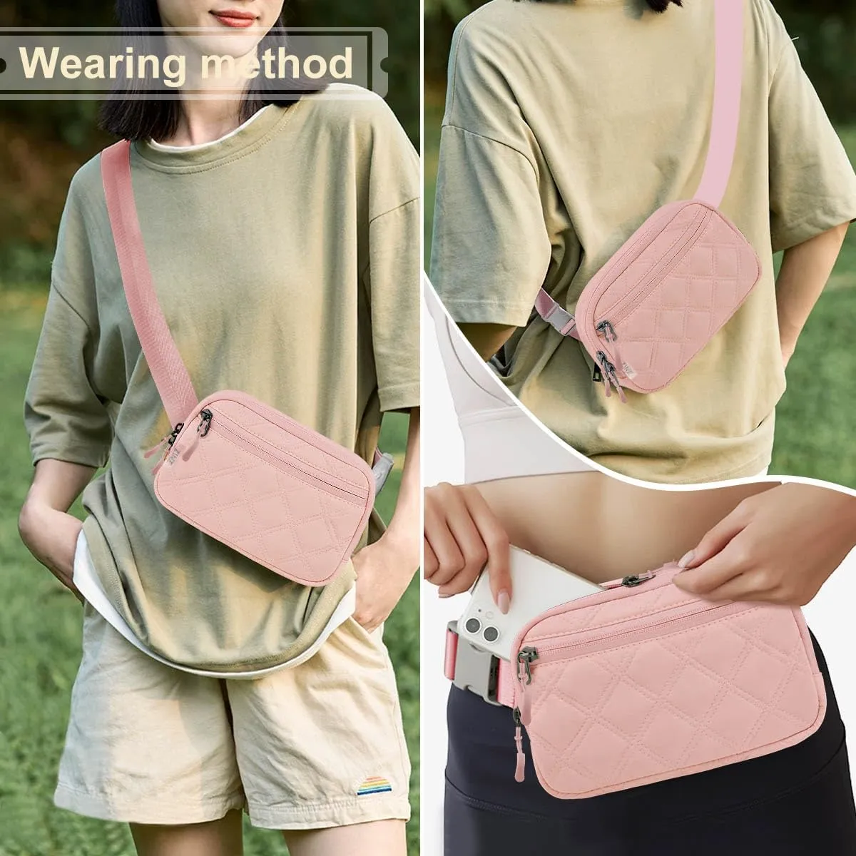 ZINZ Fanny Packs Waist Belt Bags for Travel and Daily Use, Crossbody Bum Hip Bag for Women and Men,Pink