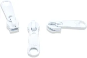 Zipper Repair Kit - #5 White YKK Long Pull Sliders - 3 Sliders Per Pack - Color White - Made in The United States