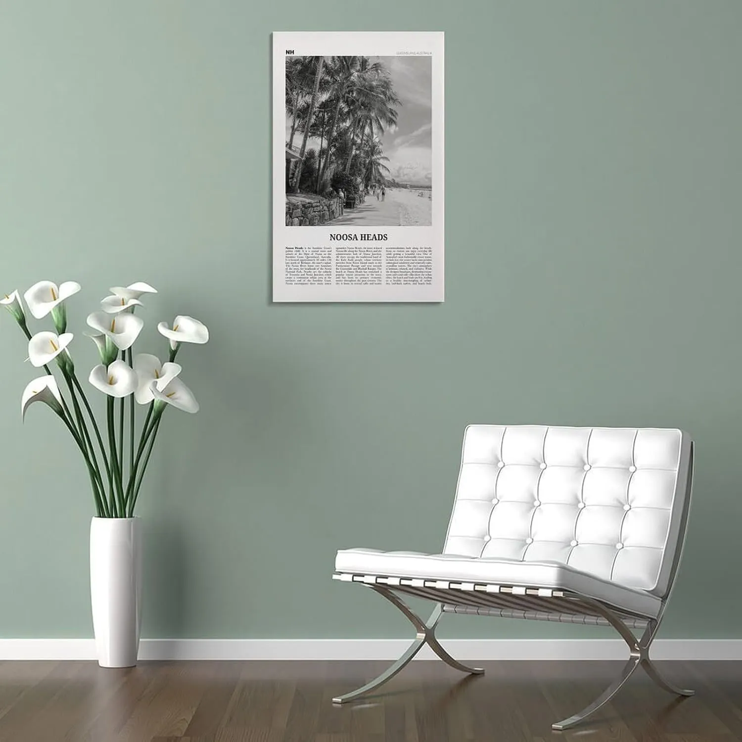 ZYSYML Noosa Heads Print Black And White Beach, Noosa Heads Wall Art, Noosa Heads Poster, Sunshine Coast Print, Queensland, Australia, Oceania Canvas Wall Art Poster Ready to Hang Framed 20x30inch