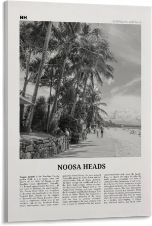 ZYSYML Noosa Heads Print Black And White Beach, Noosa Heads Wall Art, Noosa Heads Poster, Sunshine Coast Print, Queensland, Australia, Oceania Canvas Wall Art Poster Ready to Hang Framed 20x30inch