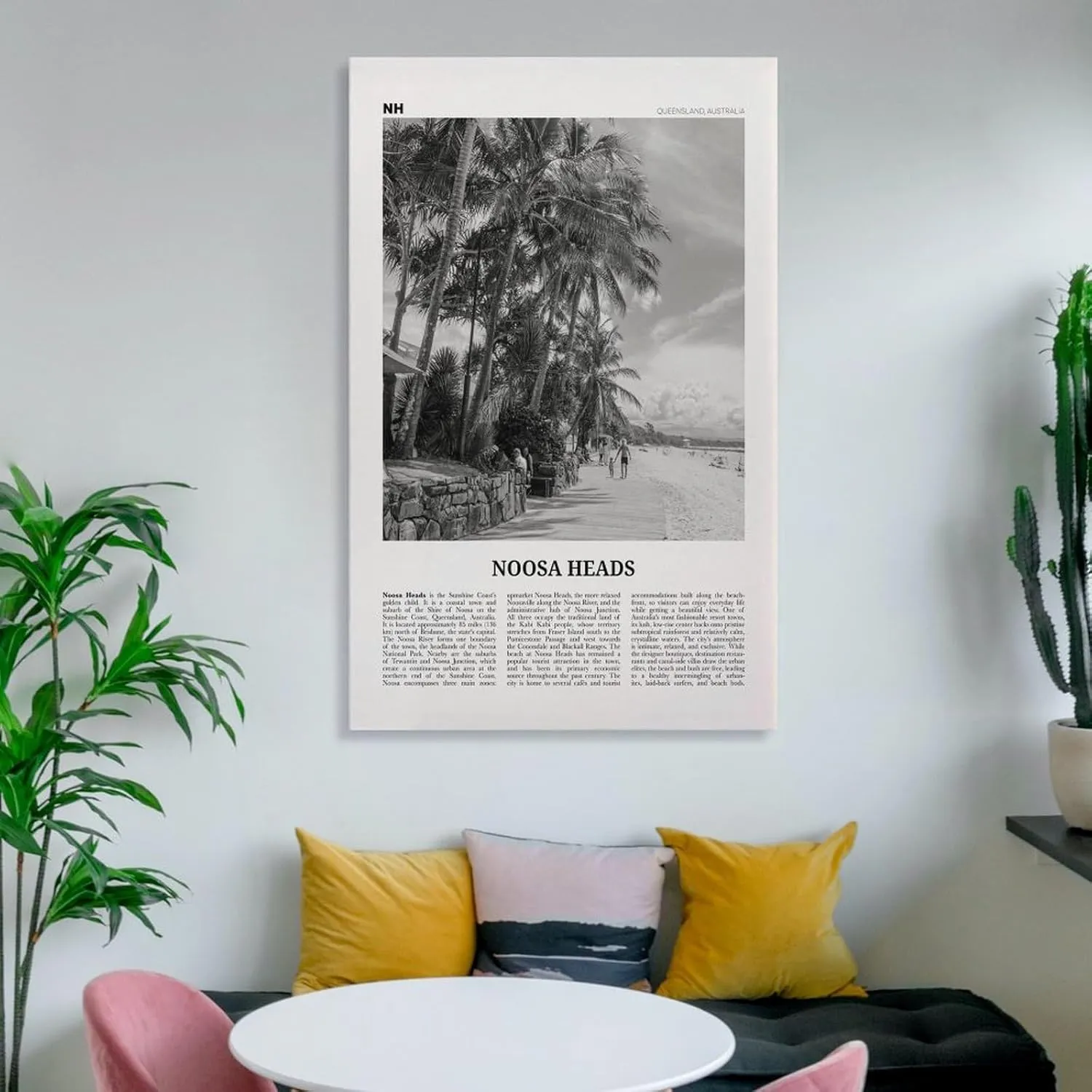 ZYSYML Noosa Heads Print Black And White Beach, Noosa Heads Wall Art, Noosa Heads Poster, Sunshine Coast Print, Queensland, Australia, Oceania Canvas Wall Art Poster Ready to Hang Framed 20x30inch