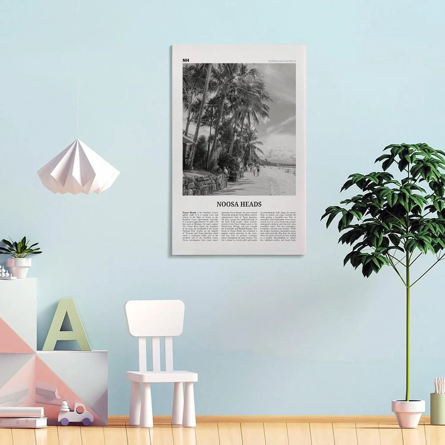 ZYSYML Noosa Heads Print Black And White Beach, Noosa Heads Wall Art, Noosa Heads Poster, Sunshine Coast Print, Queensland, Australia, Oceania Canvas Wall Art Poster Ready to Hang Framed 20x30inch