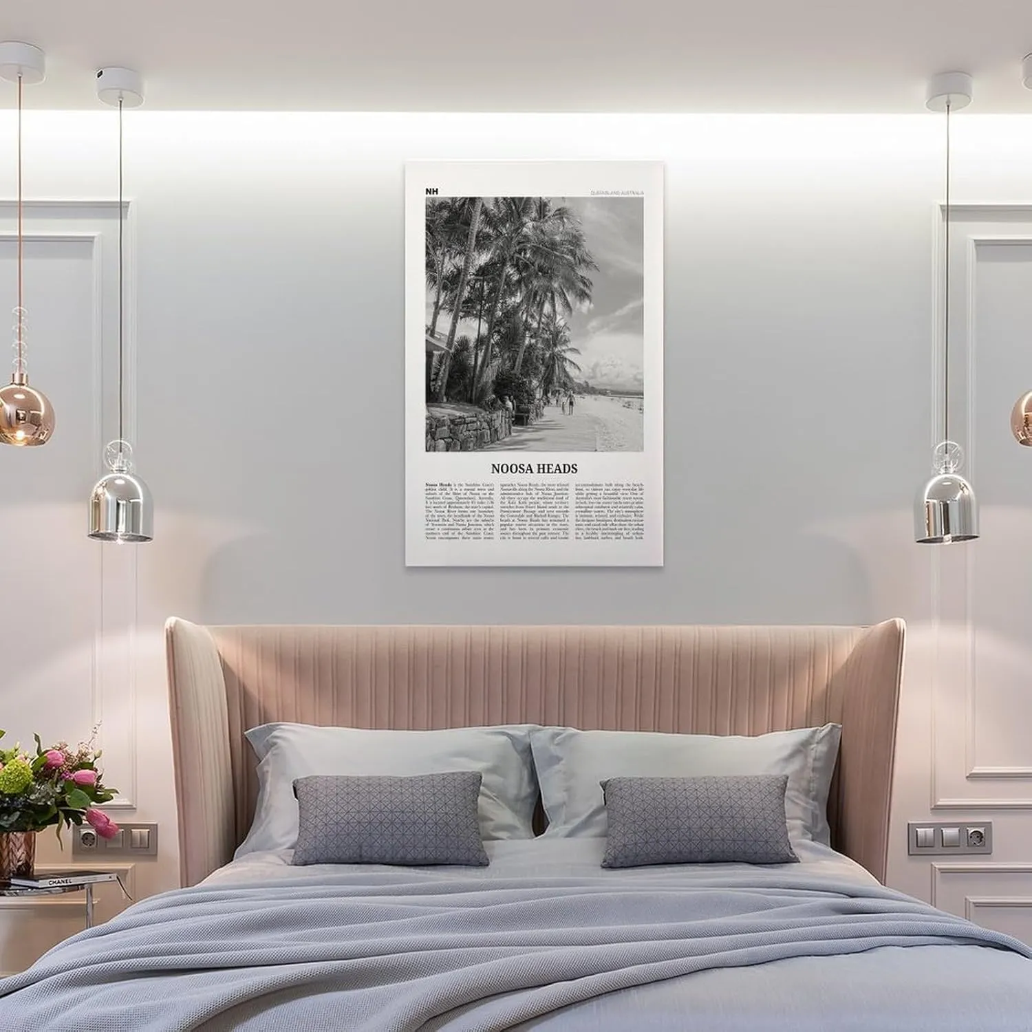 ZYSYML Noosa Heads Print Black And White Beach, Noosa Heads Wall Art, Noosa Heads Poster, Sunshine Coast Print, Queensland, Australia, Oceania Canvas Wall Art Poster Ready to Hang Framed 20x30inch